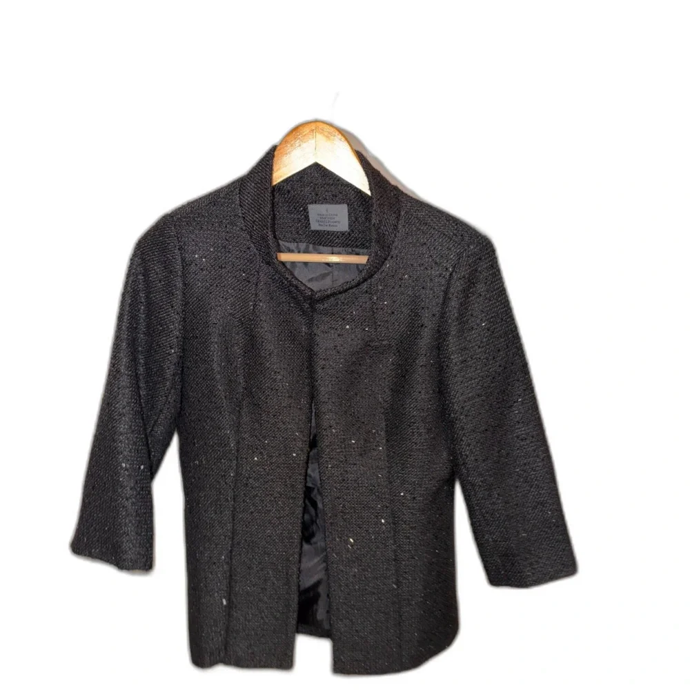 Chanel Employee Black Sequin Blazer Jacket Size 4 Pockets Tweed Lined